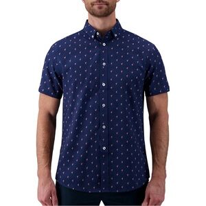 Report Collection Navy Flamingo Button Front Short Sleeve Shirt